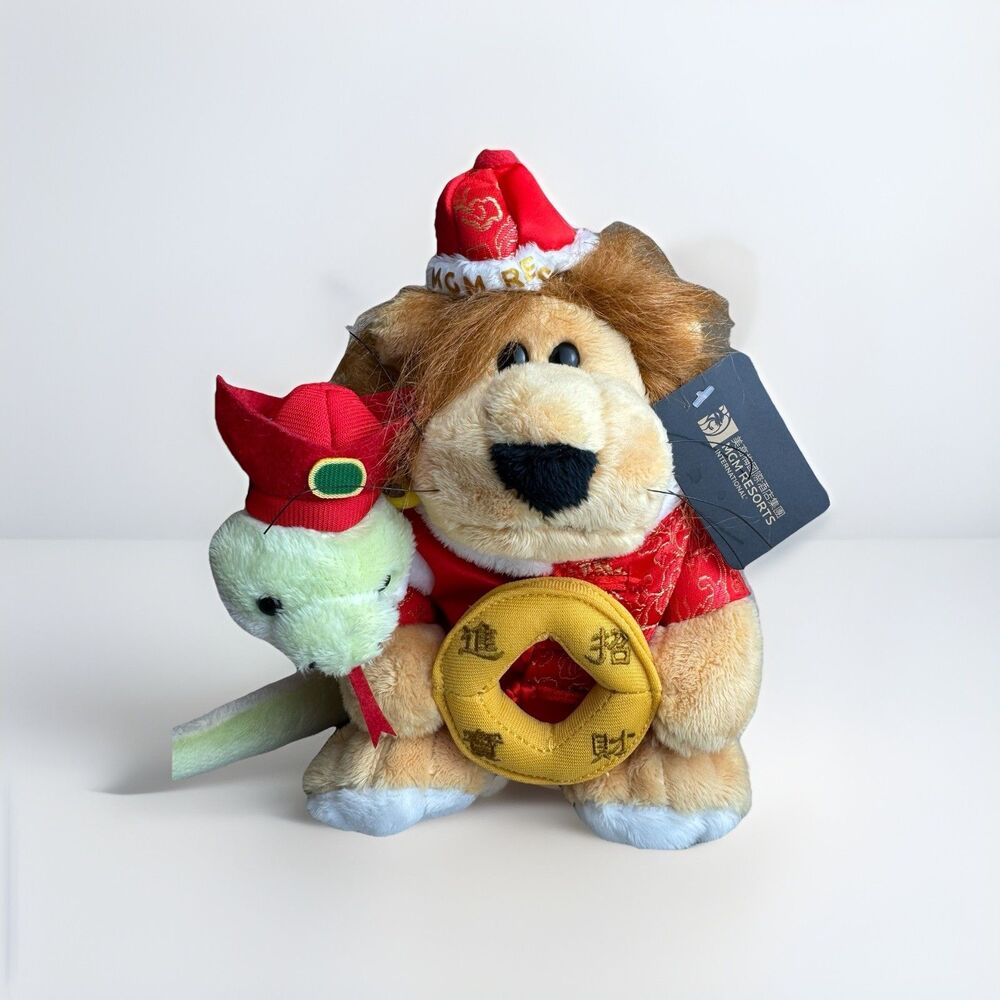 MGM Resorts Plush Lion Chinese New Year Toy Red Gold Snake Coin 2024 Limited